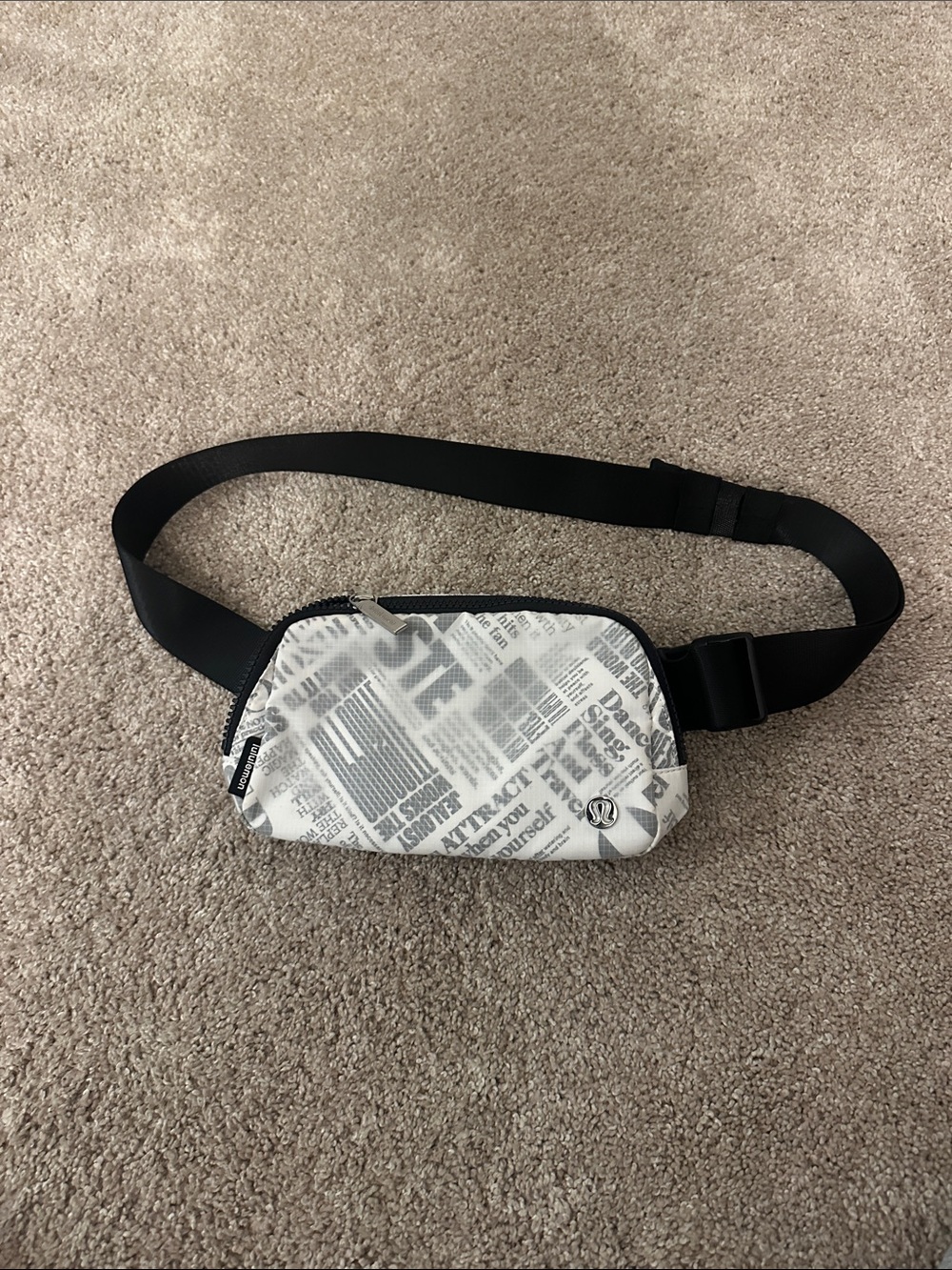 lululemon athletica Black & White Newspaper Print Crossbody Belt Bag